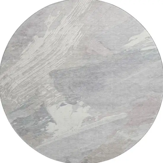 8' X 8' Beige Gray And Silver Abstract Washable Round Rug With UV Protection Photo 2
