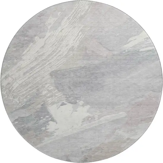 8' X 8' Beige Gray And Silver Abstract Washable Round Rug With UV Protection Photo 1