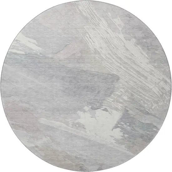 8' X 8' Beige Gray And Silver Abstract Washable Round Rug With UV Protection Photo 3