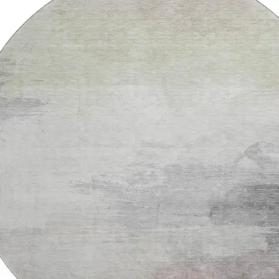 8' X 8' Beige Gray And Silver Abstract Washable Round Rug With UV Protection Photo 2