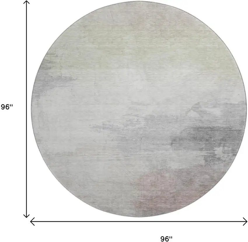 8' X 8' Beige Gray And Silver Abstract Washable Round Rug With UV Protection Photo 9