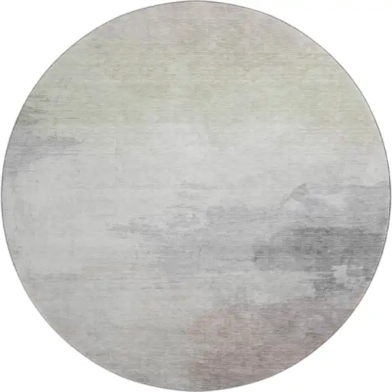 8' X 8' Beige Gray And Silver Abstract Washable Round Rug With UV Protection Photo 1
