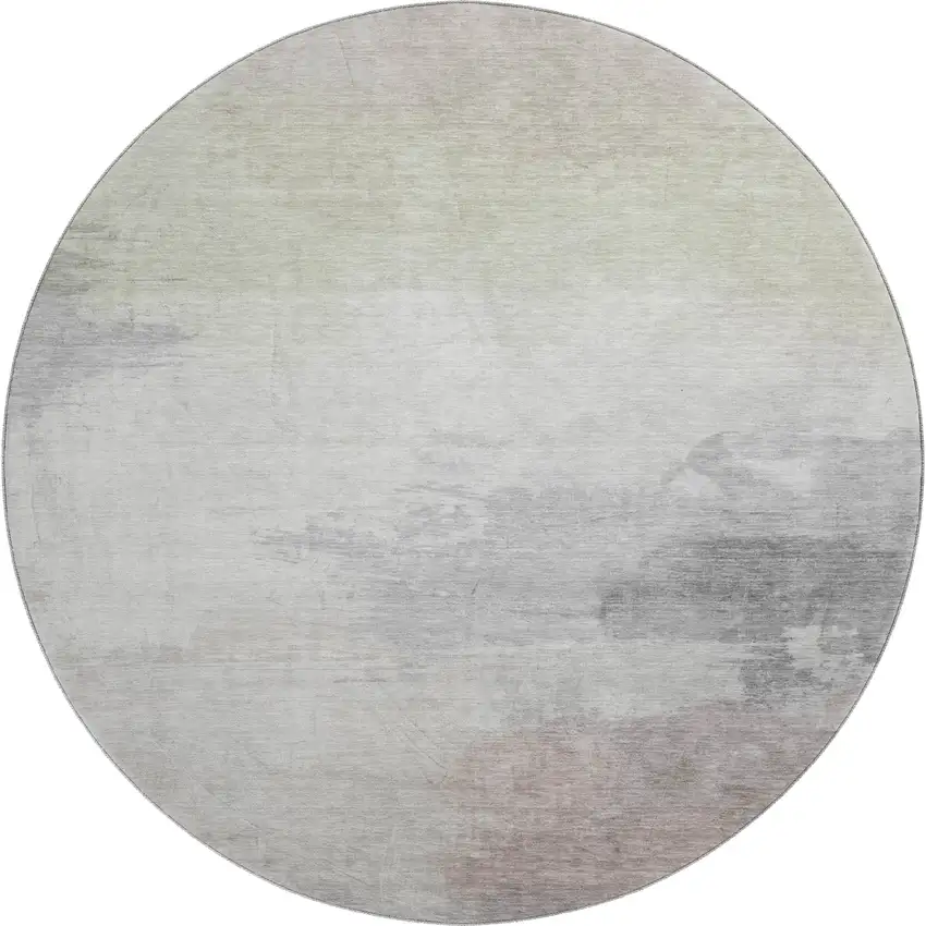 8' X 8' Beige Gray And Silver Abstract Washable Round Rug With UV Protection Photo 1