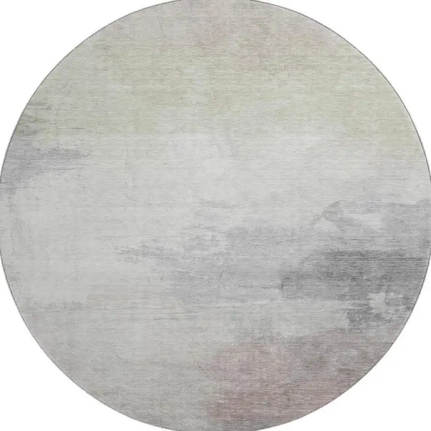 8' X 8' Beige Gray And Silver Abstract Washable Round Rug With UV Protection Photo 3