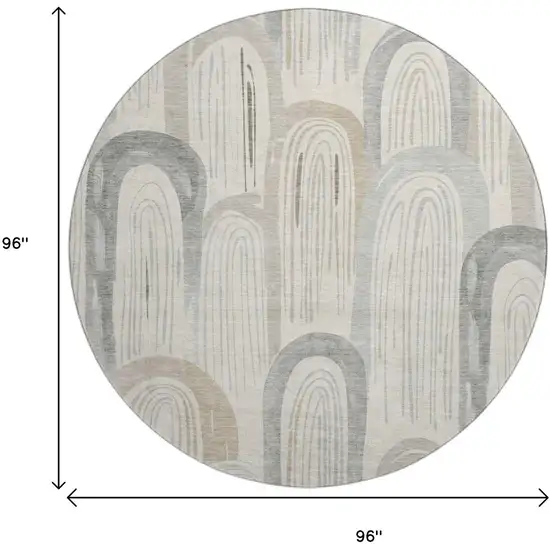 8' X 8' Beige Gray And Silver Geometric Washable Round Rug With UV Protection Photo 9