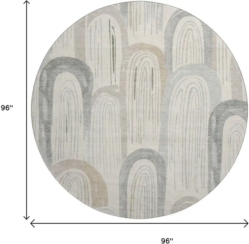 8' X 8' Beige Gray And Silver Geometric Washable Round Rug With UV Protection Photo 9