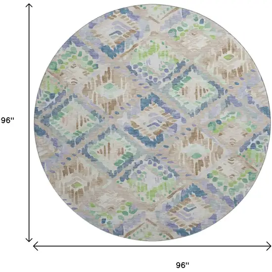 8' X 8' Beige Green And Blue Geometric Washable Round Rug With UV Protection Photo 9