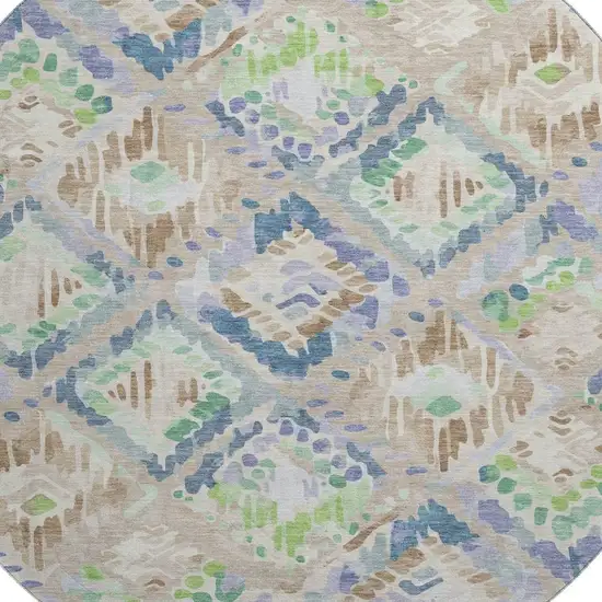 8' X 8' Beige Green And Blue Geometric Washable Round Rug With UV Protection Photo 2