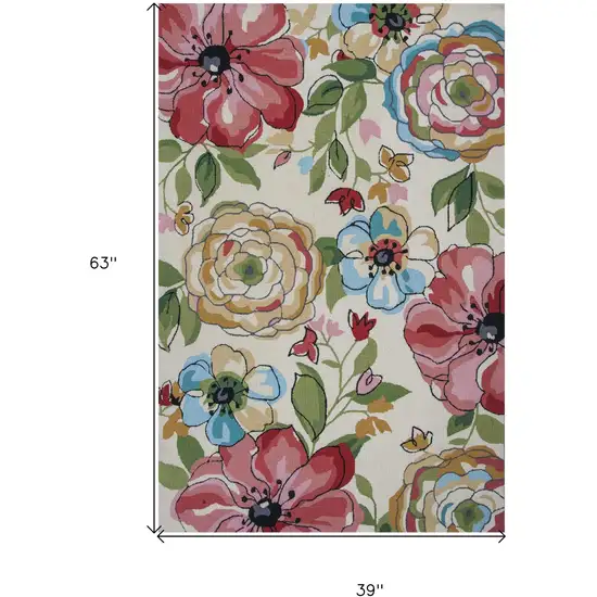 Beige Hand Hooked Oversized Floral Indoor Area Rug Photo 9