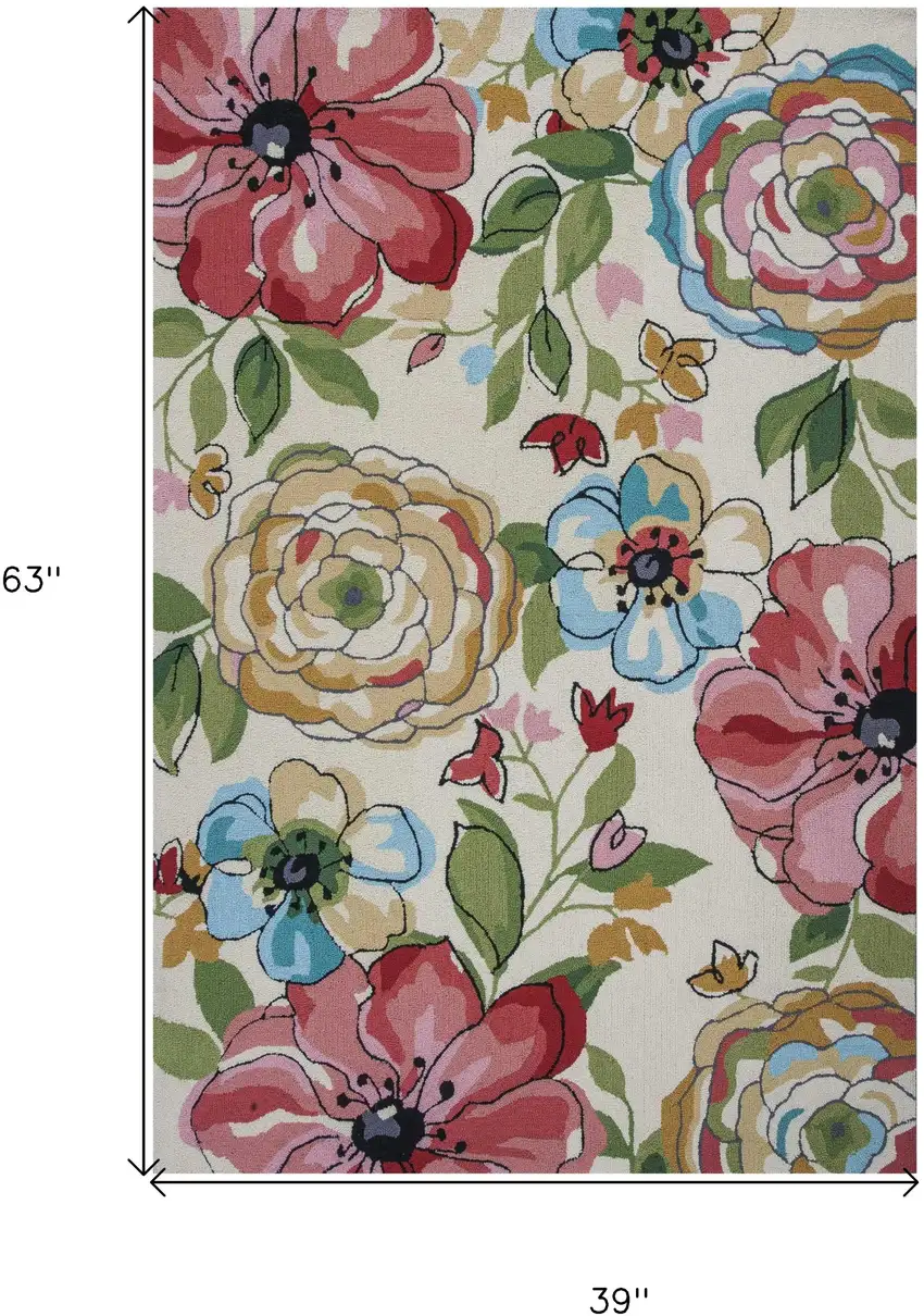 Beige Hand Hooked Oversized Floral Indoor Area Rug Photo 9