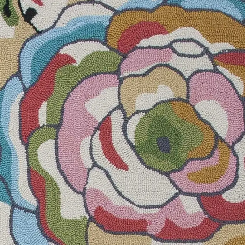 3'X5' Beige Hand Hooked Oversized Floral Indoor Area Rug Photo 4