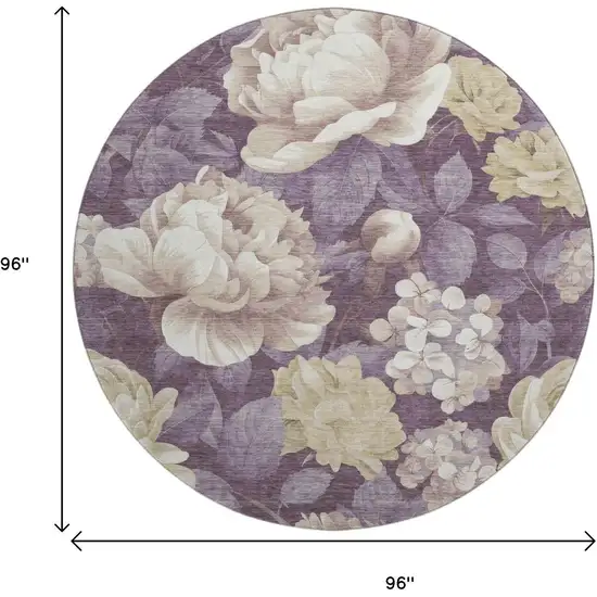 8' X 8' Beige Ivory And Tan Floral Washable Round Rug With UV Protection Photo 9