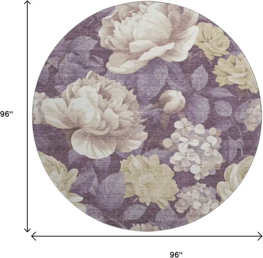 8' X 8' Beige Ivory And Tan Floral Washable Round Rug With UV Protection Photo 9