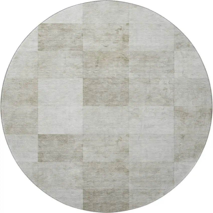 8' X 8' Beige Ivory And Taupe Geometric Washable Round Rug With UV Protection Photo 2