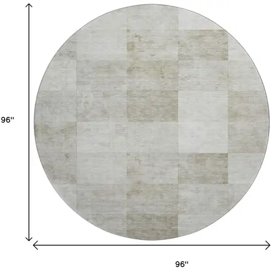 8' X 8' Beige Ivory And Taupe Geometric Washable Round Rug With UV Protection Photo 8