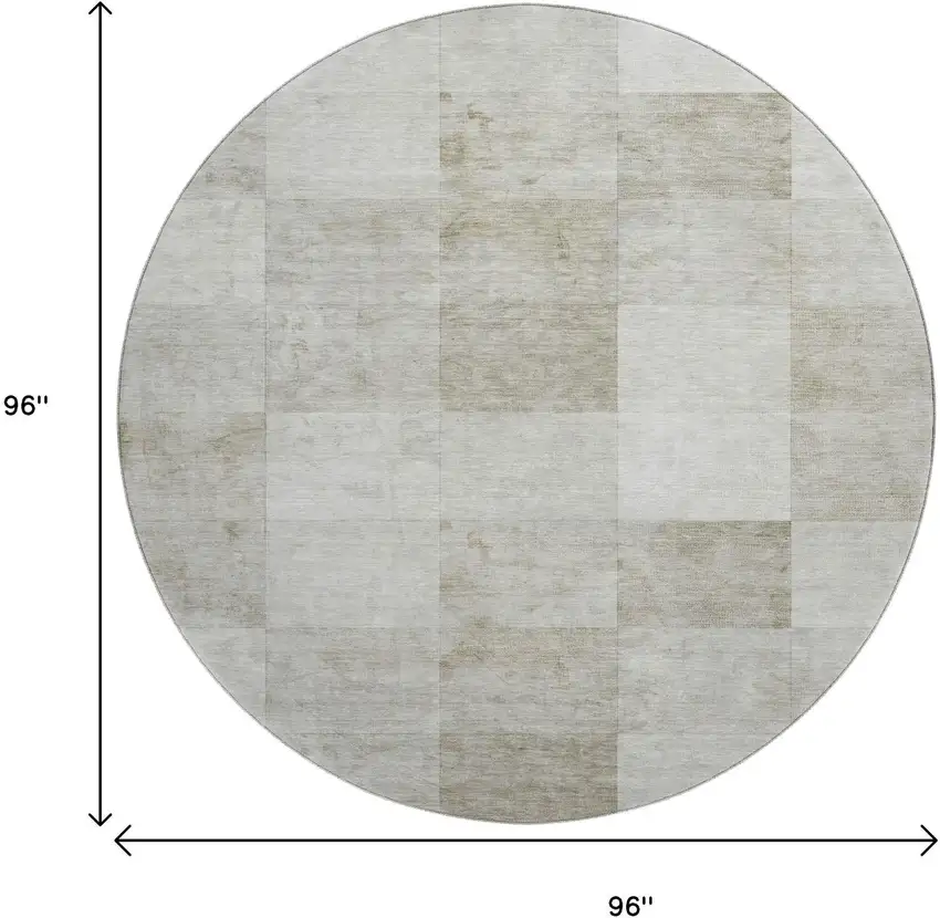 8' X 8' Beige Ivory And Taupe Geometric Washable Round Rug With UV Protection Photo 8
