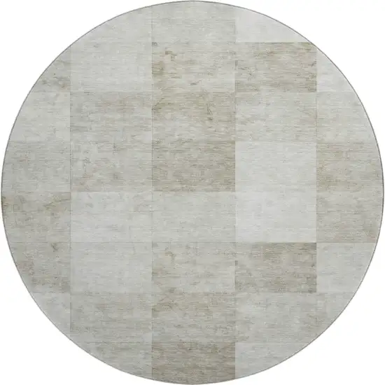 8' X 8' Beige Ivory And Taupe Geometric Washable Round Rug With UV Protection Photo 1
