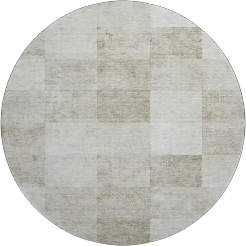 8' X 8' Beige Ivory And Taupe Geometric Washable Round Rug With UV Protection Photo 1