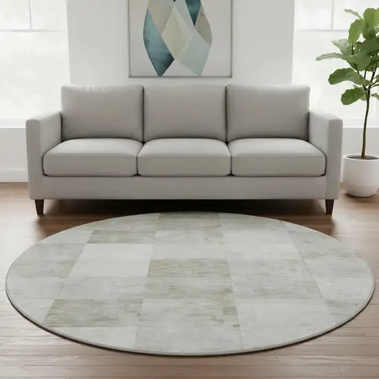 8' X 8' Beige Ivory And Taupe Geometric Washable Round Rug With UV Protection Photo 2