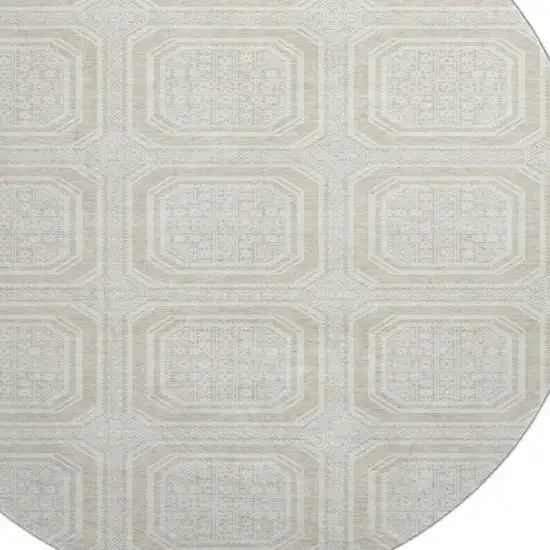 8' X 8' Beige Ivory And Taupe Geometric Washable Round Rug With UV Protection Photo 2