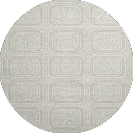 8' X 8' Beige Ivory And Taupe Geometric Washable Round Rug With UV Protection Photo 3