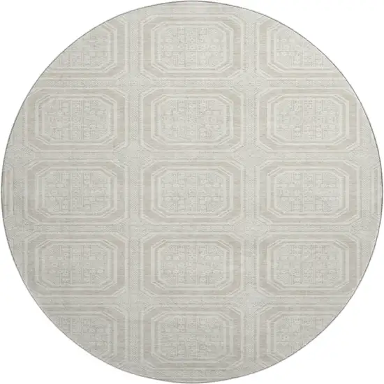 8' X 8' Beige Ivory And Taupe Geometric Washable Round Rug With UV Protection Photo 1