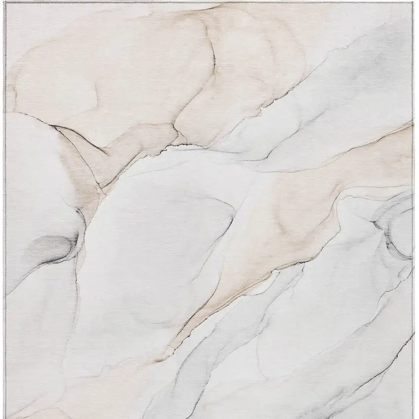 Beige Ivory and Gray Abstract Washable Non Skid Indoor Outdoor Area Rug Photo 7