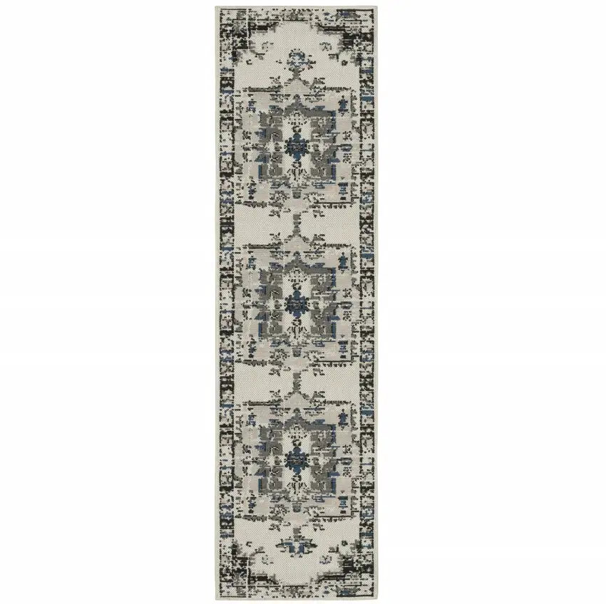 2' X 7' Beige Oriental Stain Resistant Indoor Outdoor Area Rug Photo 1