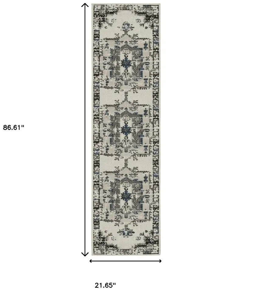 2' X 7' Beige Oriental Stain Resistant Indoor Outdoor Area Rug Photo 9