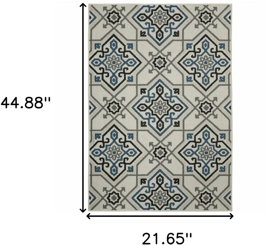 2' X 3' Beige Oriental Stain Resistant Indoor Outdoor Area Rug Photo 7