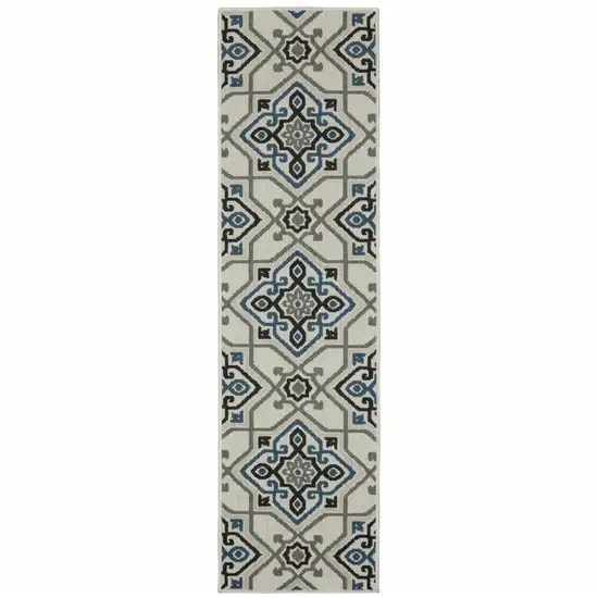 2' X 7' Beige Oriental Stain Resistant Indoor Outdoor Area Rug Photo 1