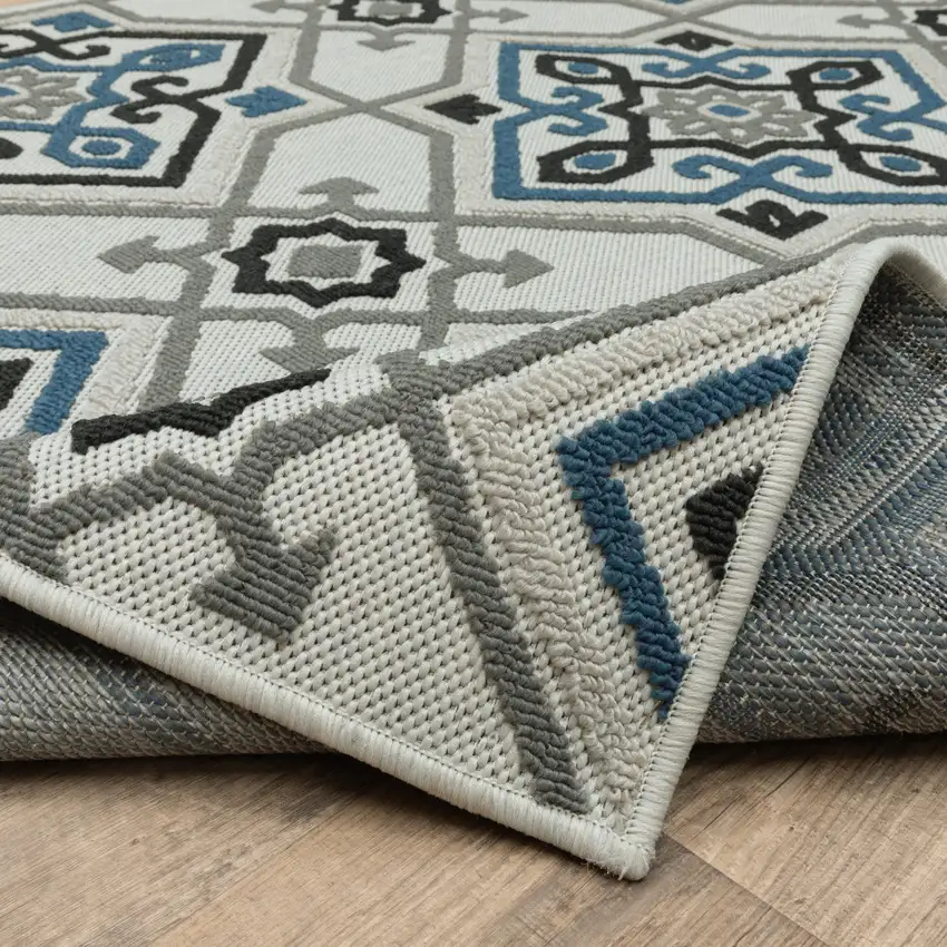 2' X 7' Beige Oriental Stain Resistant Indoor Outdoor Area Rug Photo 6