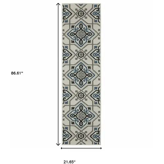 2' X 7' Beige Oriental Stain Resistant Indoor Outdoor Area Rug Photo 7
