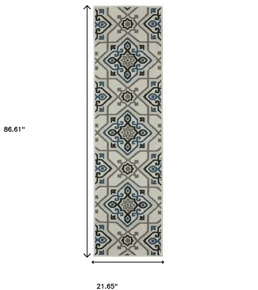 2' X 7' Beige Oriental Stain Resistant Indoor Outdoor Area Rug Photo 7