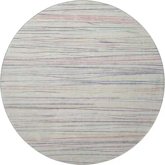 8' X 8' Beige Pink And Purple Striped Washable Round Rug With UV Protection Photo 3