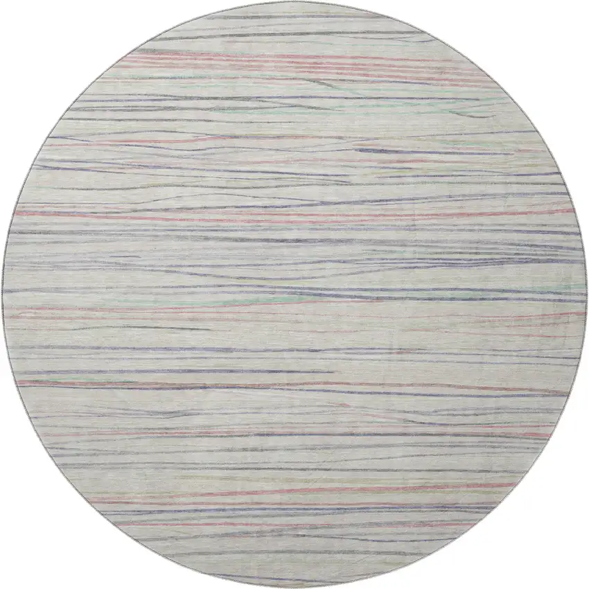 8' X 8' Beige Pink And Purple Striped Washable Round Rug With UV Protection Photo 3
