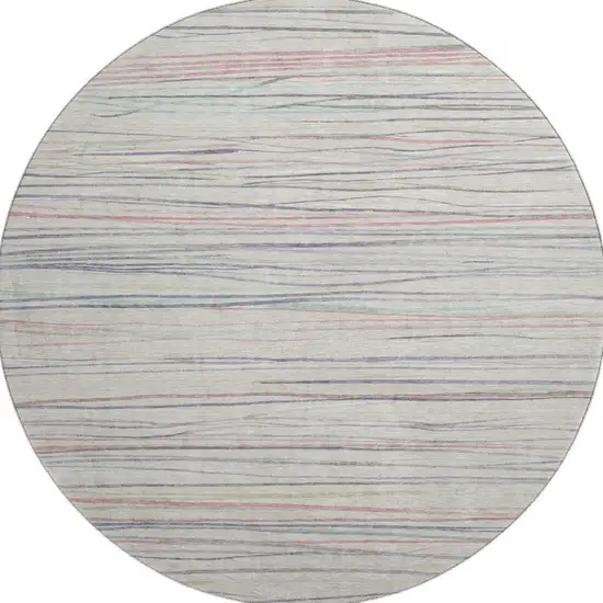 8' X 8' Beige Pink And Purple Striped Washable Round Rug With UV Protection Photo 2