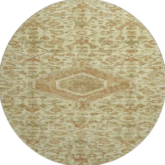 8' X 8' Beige Rust And Artichoke Green Floral Washable Round Rug With UV Protection Photo 2
