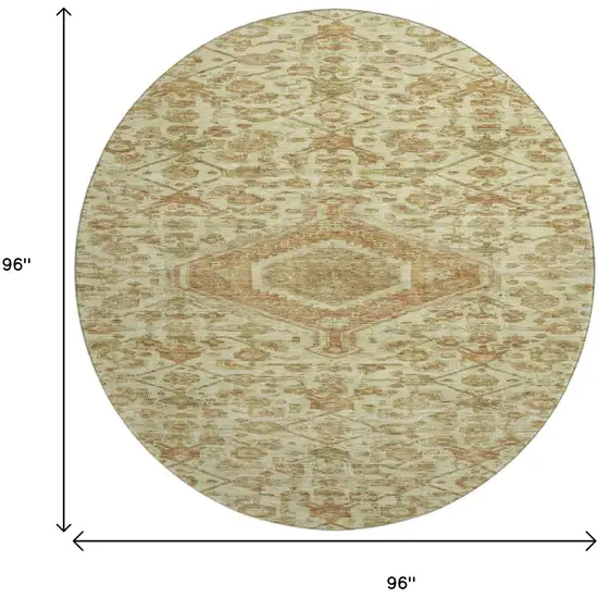 8' X 8' Beige Rust And Artichoke Green Floral Washable Round Rug With UV Protection Photo 8