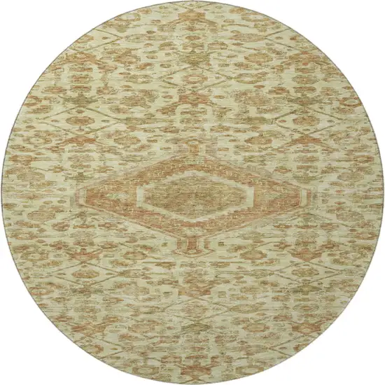 8' X 8' Beige Rust And Artichoke Green Floral Washable Round Rug With UV Protection Photo 3