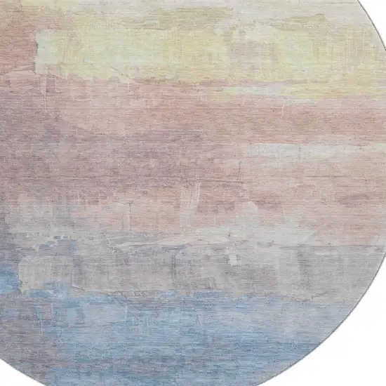 8' X 8' Beige Salmon And Blue Abstract Washable Round Rug With UV Protection Photo 2