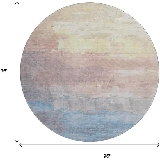 8' X 8' Beige Salmon And Blue Abstract Washable Round Rug With UV Protection Photo 9