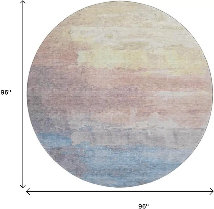 8' X 8' Beige Salmon And Blue Abstract Washable Round Rug With UV Protection Photo 9