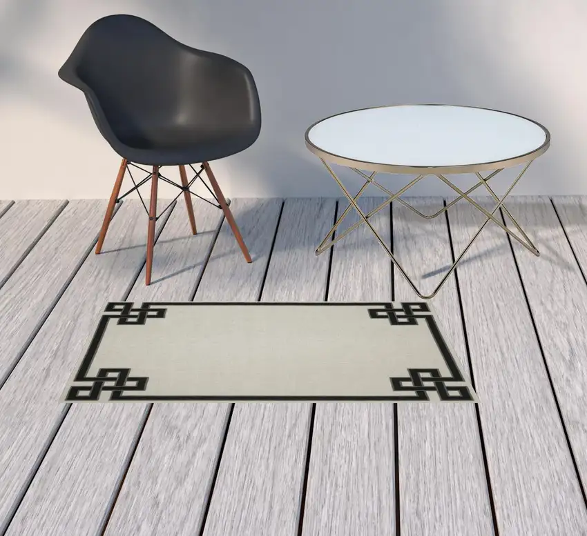 2' X 3' Beige Stain Resistant Indoor Outdoor Area Rug Photo 2