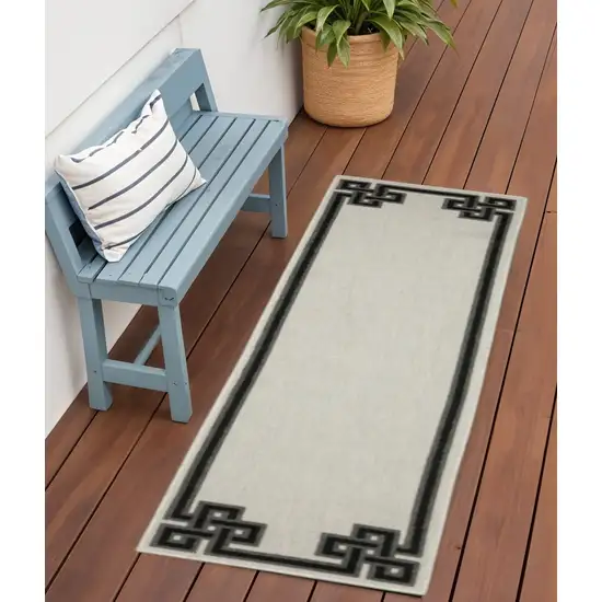 Beige and Black Stain Resistant Indoor Outdoor Area Rug Photo 1