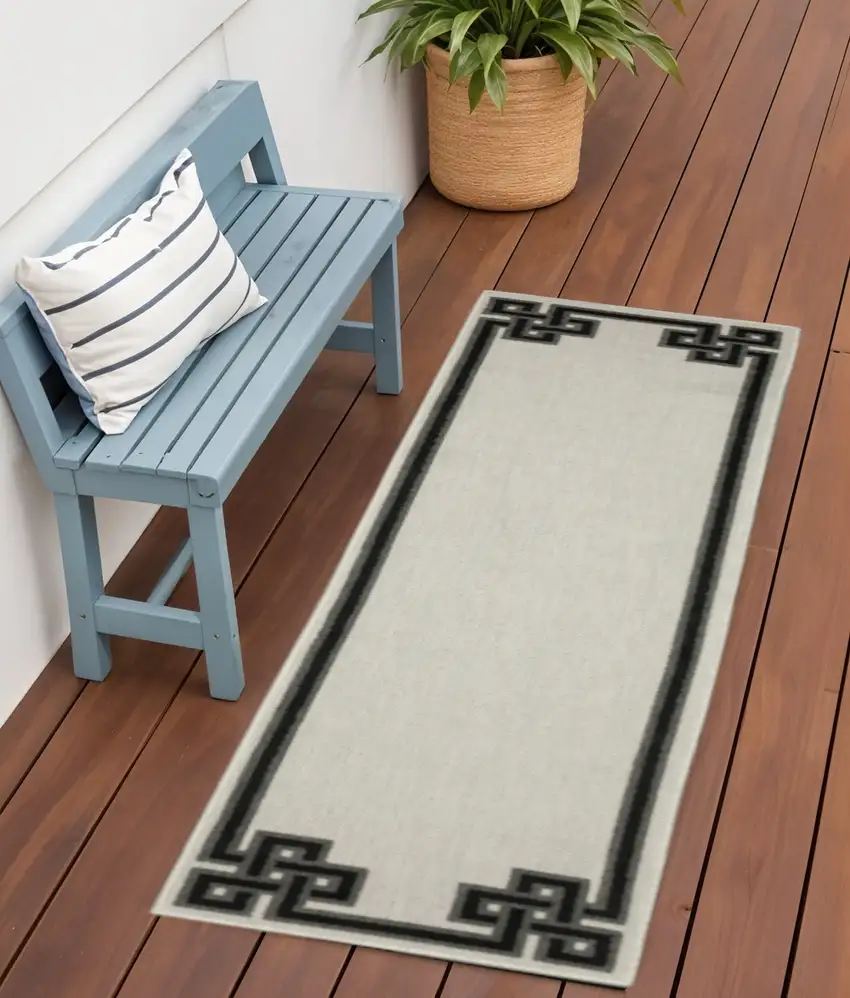 Beige and Black Stain Resistant Indoor Outdoor Area Rug Photo 1