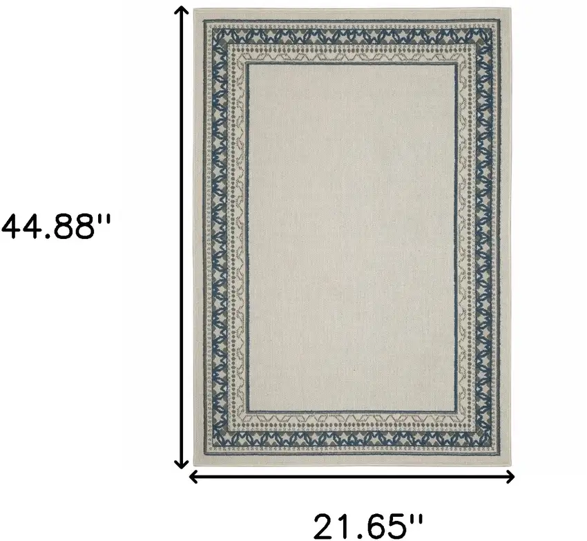 Blue and Beige Stain Resistant Indoor Outdoor Area Rug Photo 3