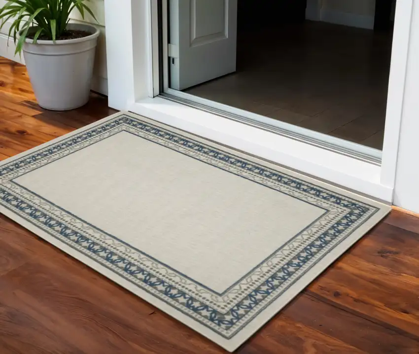 Blue and Beige Stain Resistant Indoor Outdoor Area Rug Photo 1