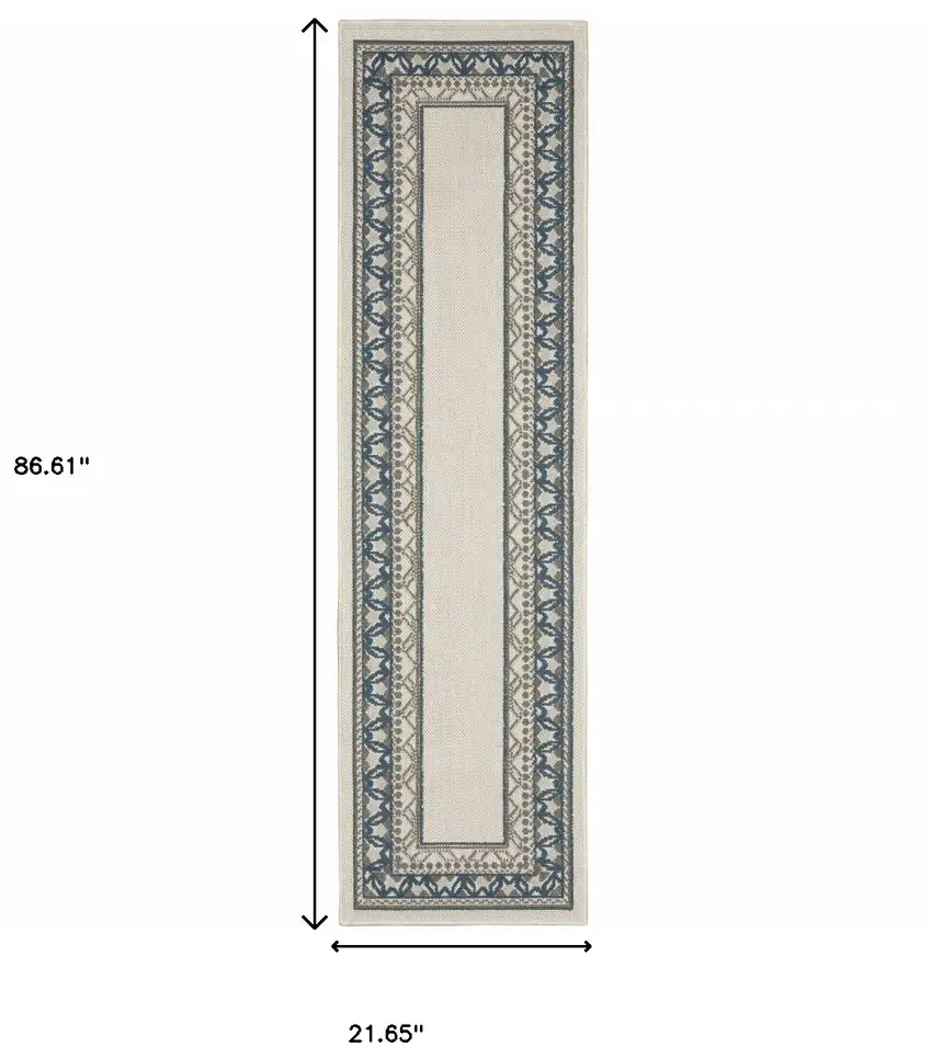 Blue and Beige Stain Resistant Indoor Outdoor Area Rug Photo 3