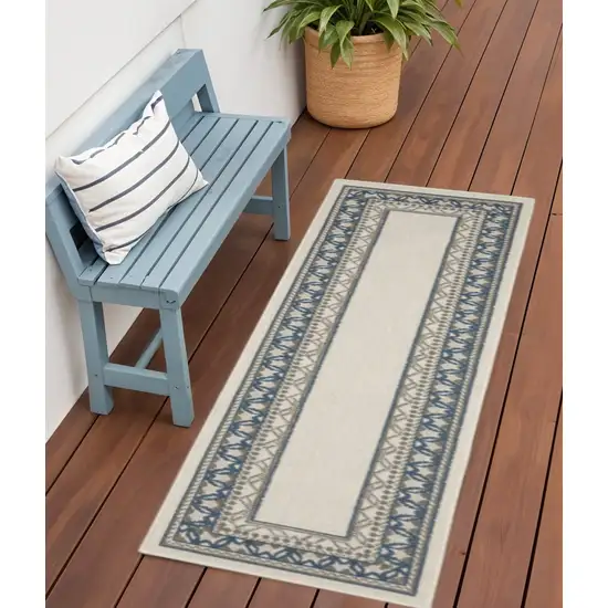 Blue and Beige Stain Resistant Indoor Outdoor Area Rug Photo 1